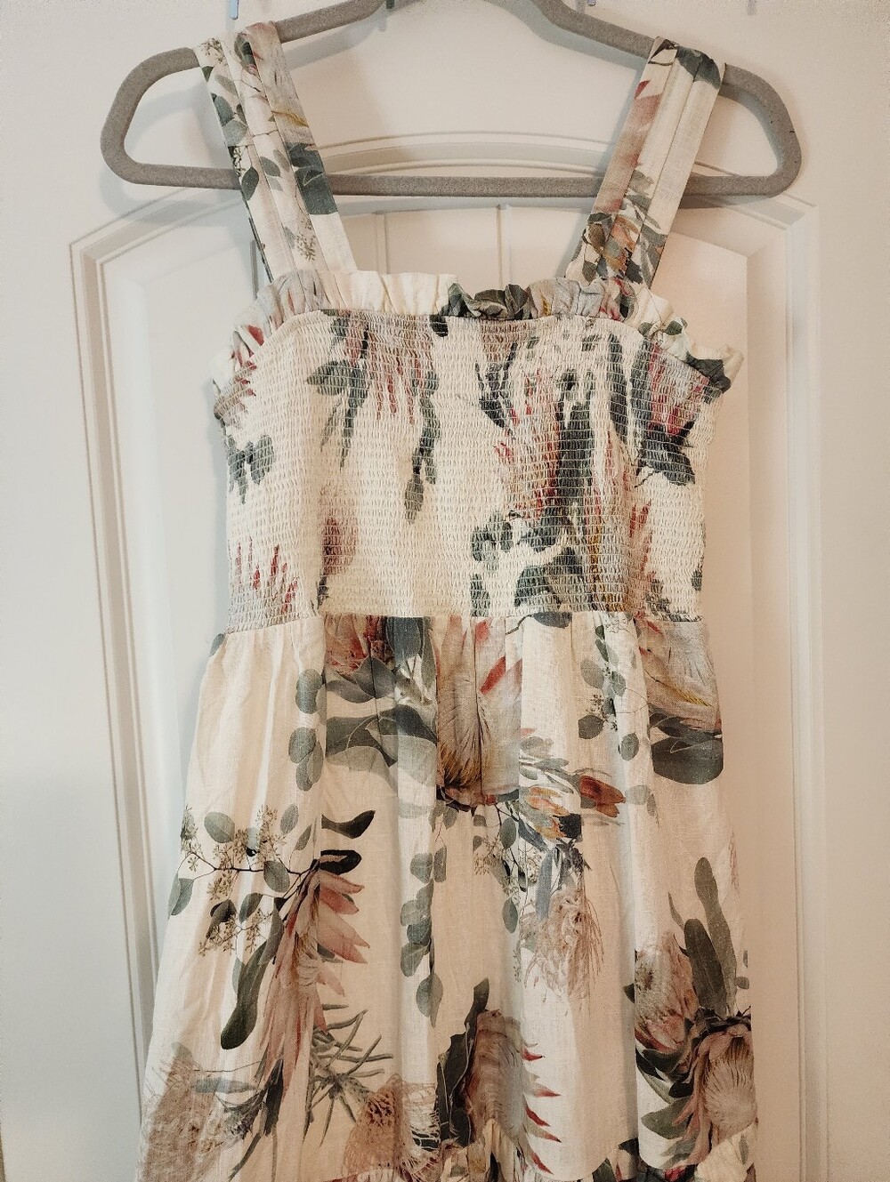 Express $108 NWT Floral Smocked Tiered Maxi Dress in Cream Small Cottagecore - Picture 3 of 10